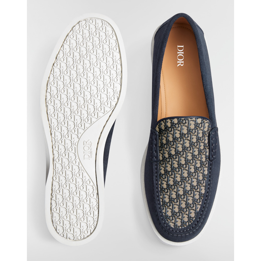Dior Men Granville Navy Blue Suede Beige Black Oblique Logo Slip On Loafer 44 11 - Picture 13 of 16